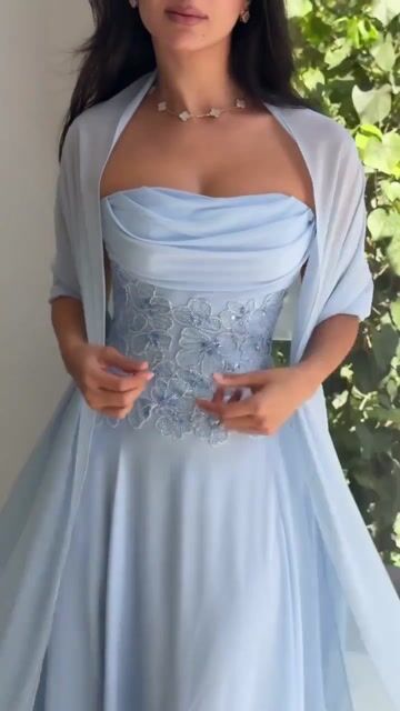 Charming Sky Blue Sleeveless Appliques Evening Dress With Scarf