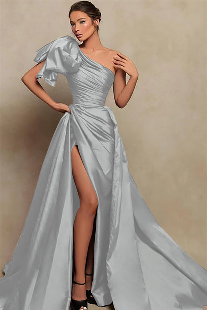 Beautiful Burgundy One-Shoulder Mermaid Prom Dress with Slit