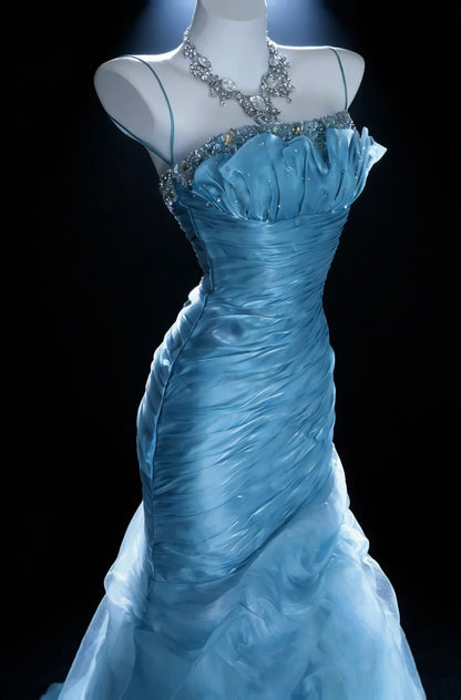 Beauty Prom Dress Strapless Pleated Mermaid Gala Dress Evening Dress 18th Graduation Gown      D5391