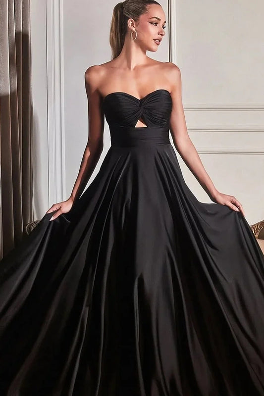 Black Strapless Sleeveless Sweetheart A-Line Prom Dress