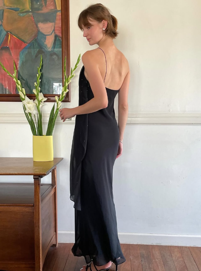 Sexy Sheath Spaghetti Strap Beaded Black Chiffon   Long Prom Dress Prom Dress SH2650