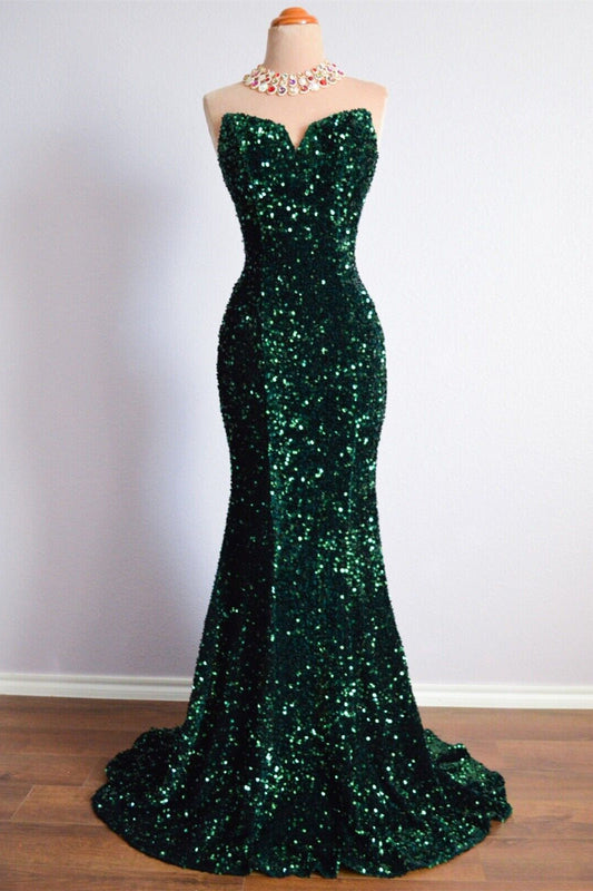Strapless Empire Mermaid Fully Sequin Prom Party Dress