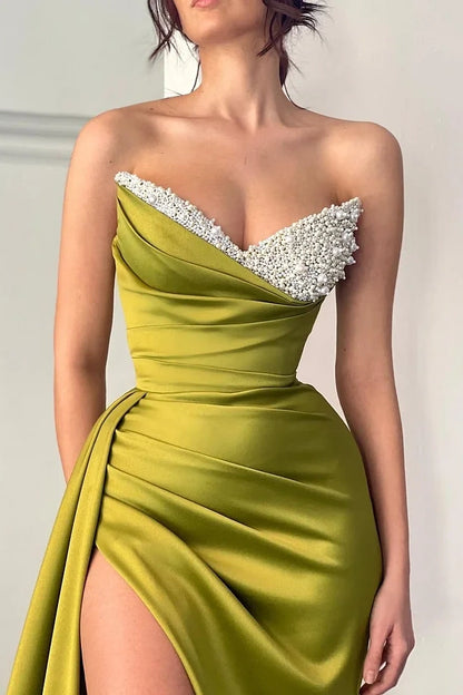 Sleeveless Strapless Sweetheart Beadeds Mermaid Prom Dress With Pleated