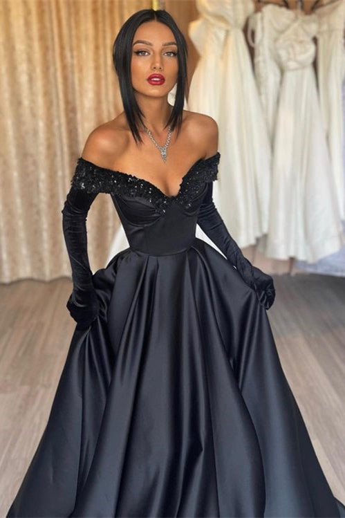 Black Sweetheart Evening Dress A Line With Appliques