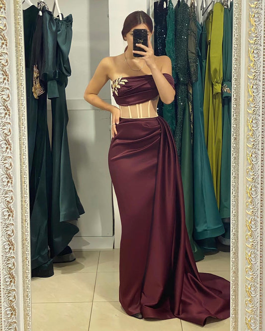 Sleeveless Strapless Square Mermaid Pleated Prom Dress