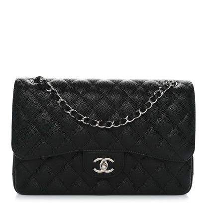 Caviar Quilted Jumbo Double Flap Black