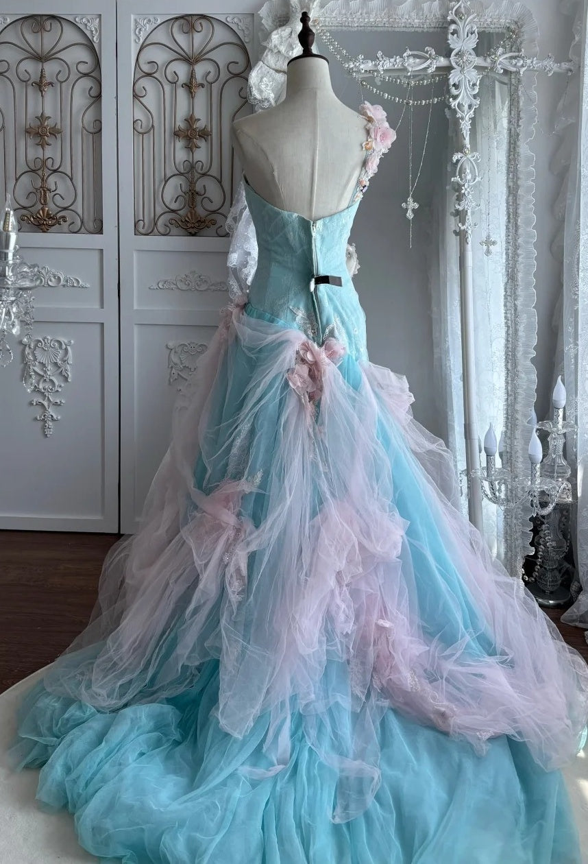 Charming Prom Dress One Shoulder Tulle Pleated Gala Dress Evening Dress Formal Gown      D5402
