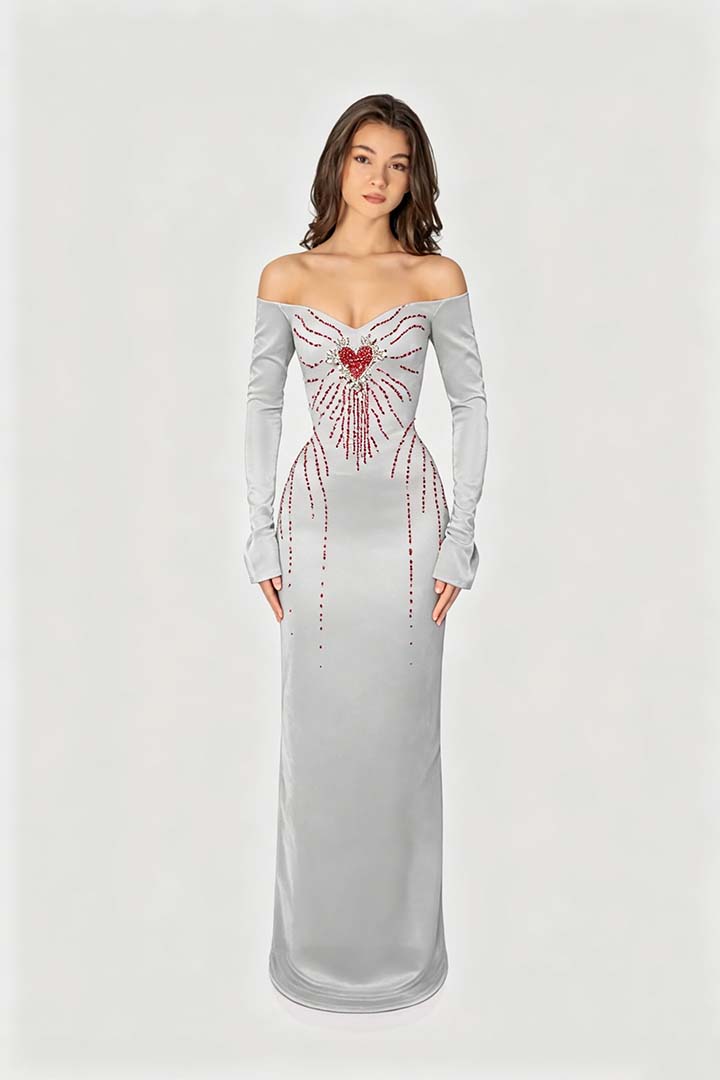 Enchanting Black Velvet Long Sleeves Strapless Evening Dress with Rhinestone