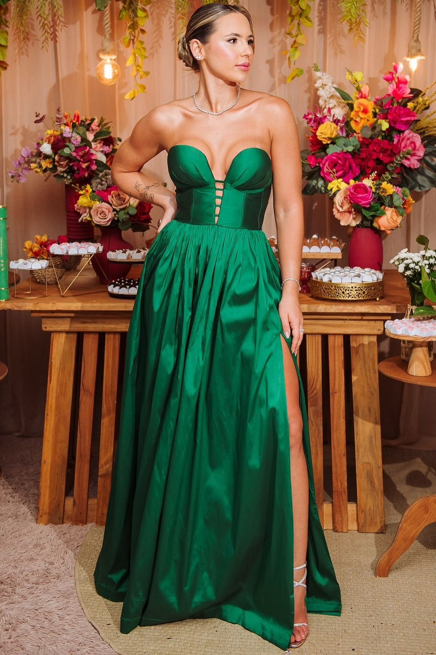 Dark Green Sleeveless Deep V-Neck Strapless Mermaid Prom Dress