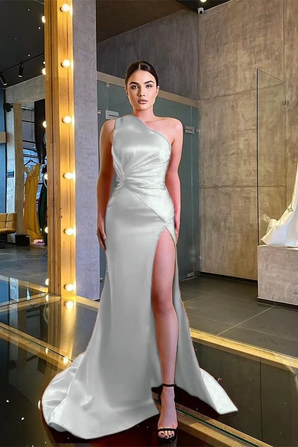 One Shoulder Sleeveless Mermaid Prom Dress Red With Slit