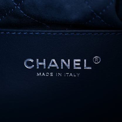 Washed Denim Quilted Studded Mini Chanel 22 Blue