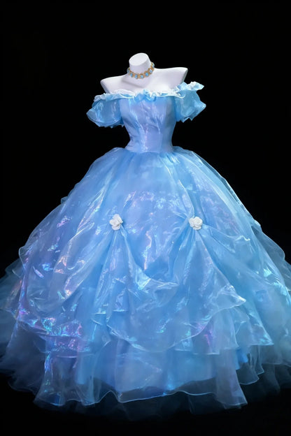 Charming Prom Dress Light Blue Off Shoulder Pleated Gala Dress Evening Dress Formal Gown      D5458