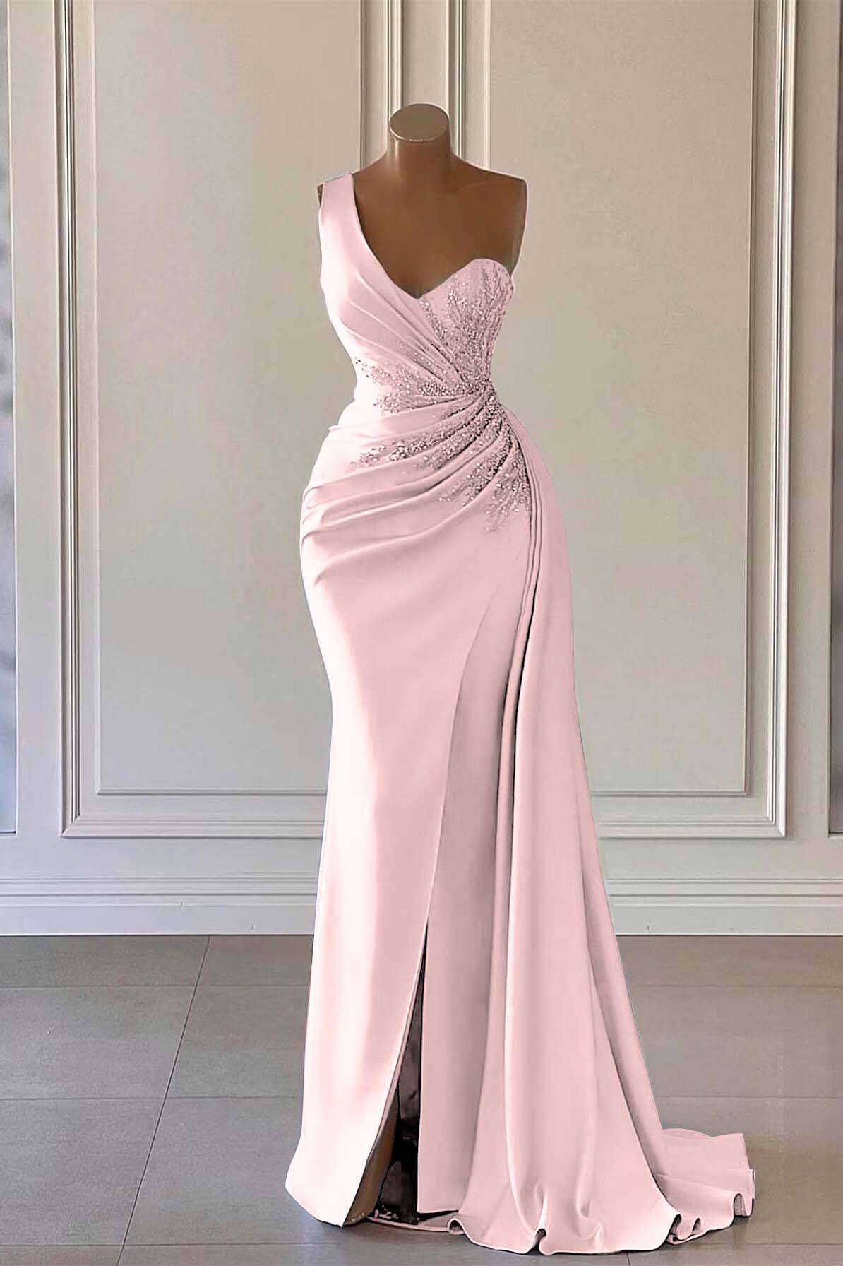 Sky Blue Luxury One-Shoulder Prom Dress Mermaid Split With Ruffles