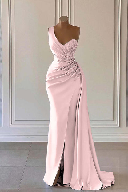 Sky Blue Luxury One-Shoulder Prom Dress Mermaid Split With Ruffles