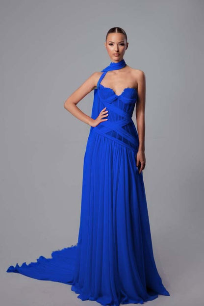 Stunning Fuchsia Chiffon Sleeveless Sweetheart Lace Prom Dress with Scarf