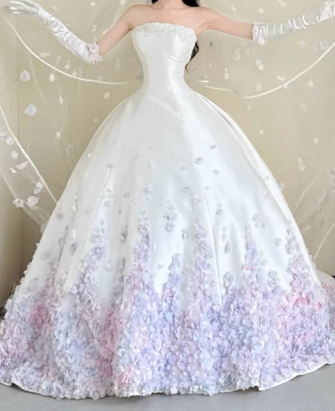 Chic Ball Gown Strapless Floral Evening Dress Quinceanera Dress Birthday Prom Gown       D5468