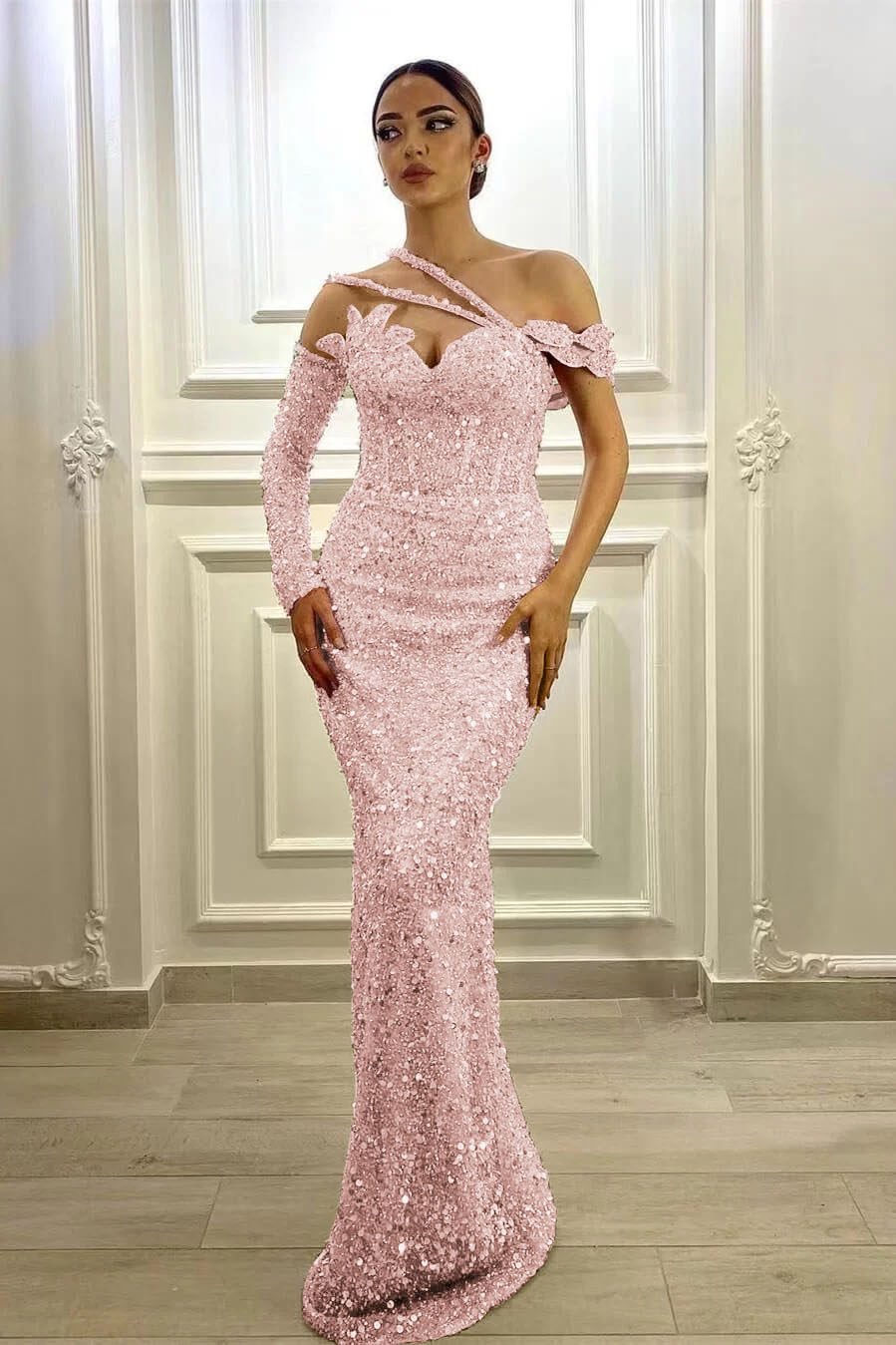 Gorgeous Long Sleeves Lavender Sequins Prom Dress Mermaid
