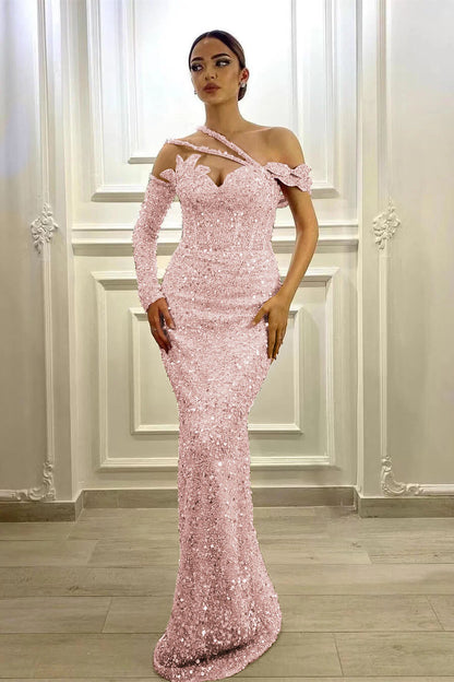 Gorgeous Long Sleeves Lavender Sequins Prom Dress Mermaid