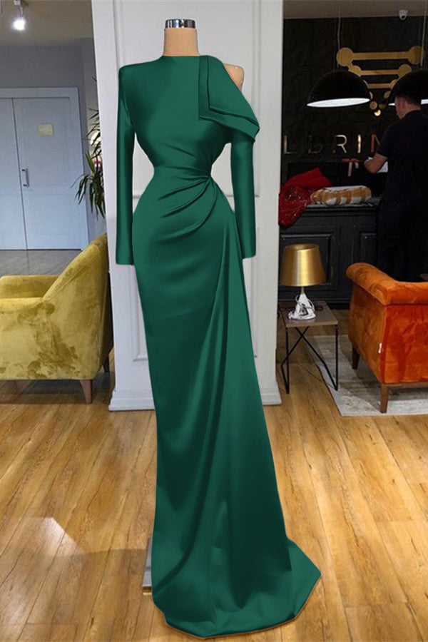 High Neck Champagne Prom Dress Mermaid Long Sleeves