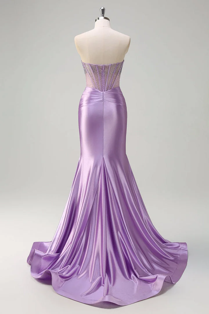 Gorgeous Strapless Sleeveless Mermaid Prom Dress With Beading