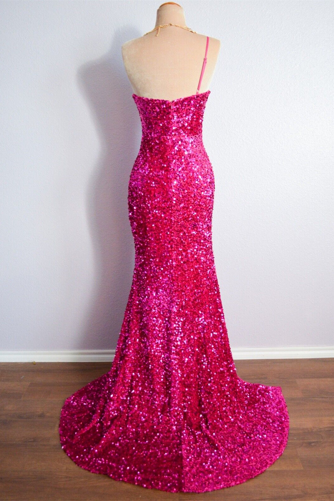 One Shoulder Sleeveless Mermaid Sequin Prom Party Dress