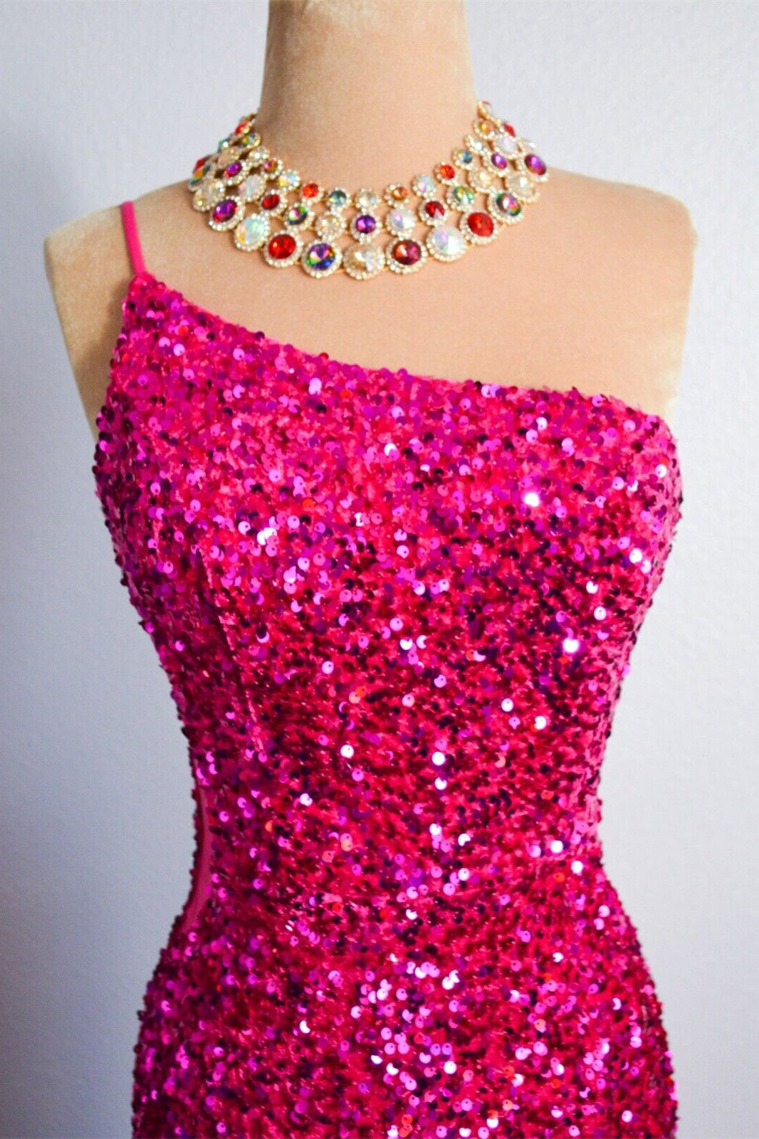 One Shoulder Sleeveless Mermaid Sequin Prom Party Dress