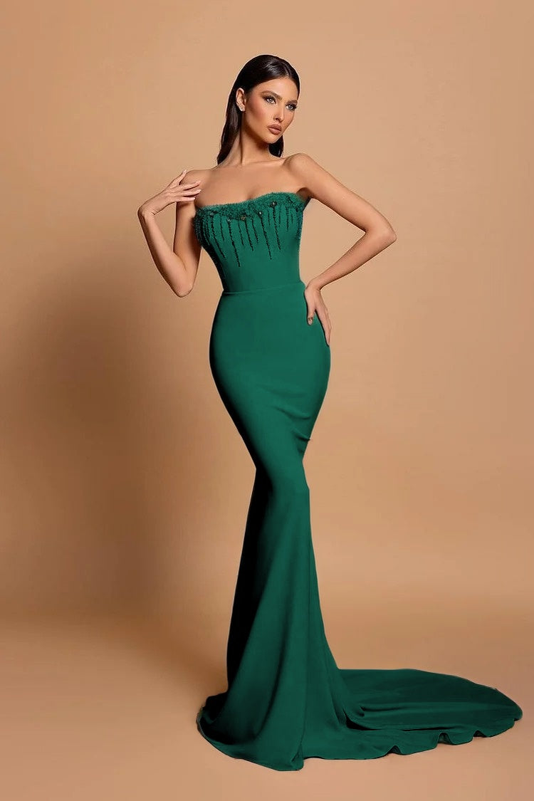 Strapless Pink Sleeveless Long Mermaid Beading Evening Dress
