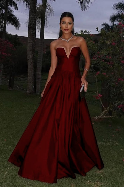 Sleeveless Strapless Deep V-Neck A-Line Prom Dress