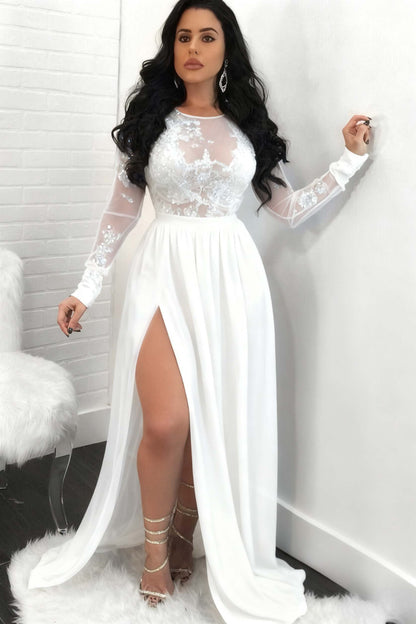 Sequins Long Sleeves Prom Dress Front Split