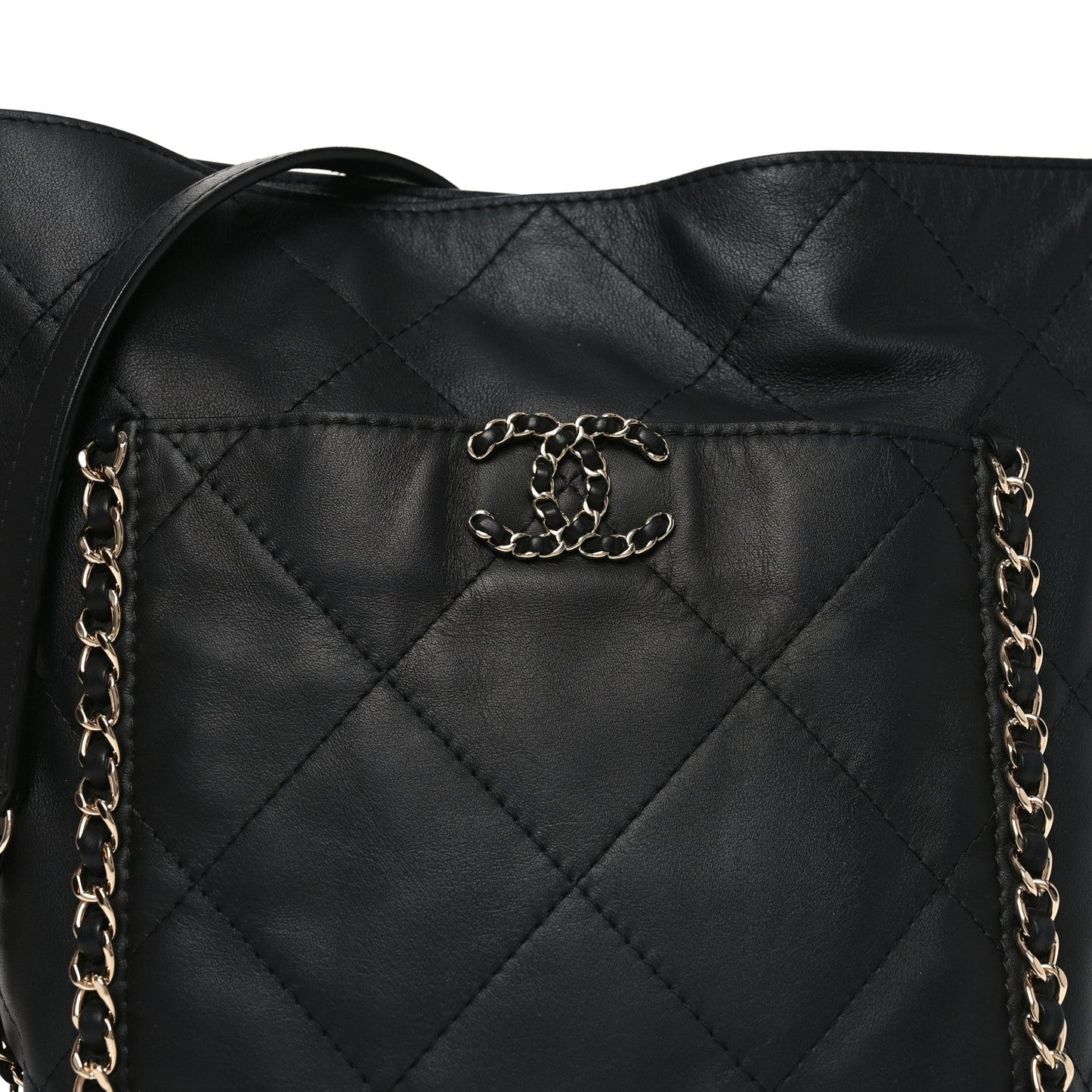 Calfskin Quilted Chain Flat Tote Black