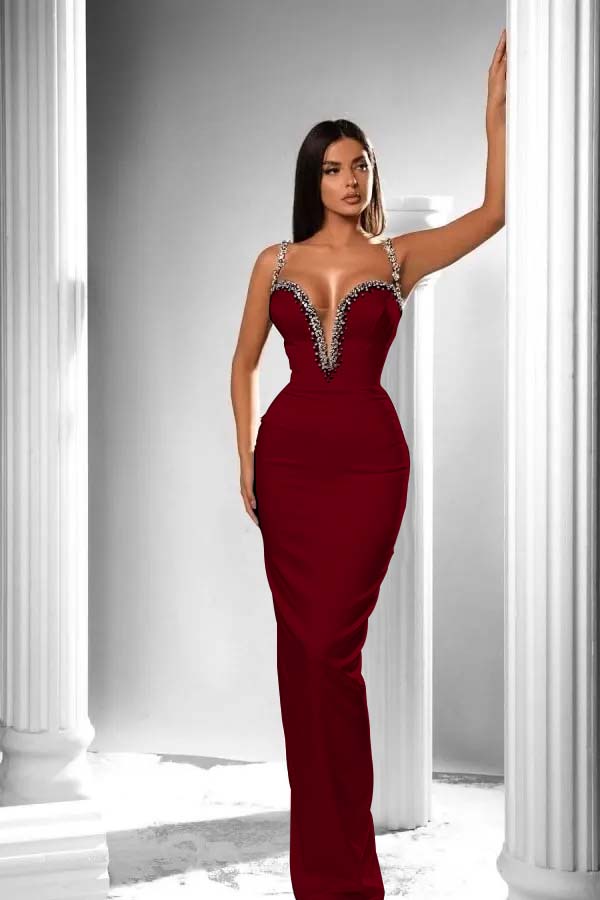 Black V-Neck Long Prom Dress Sleeveless with Beads