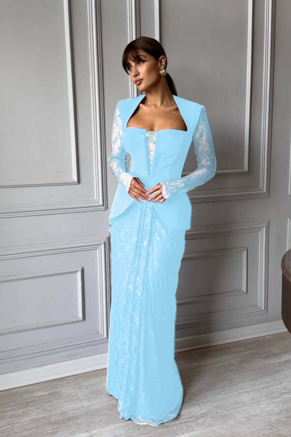 Chic Long Sleeves Strapless Deep V Neck Mermaid Long Prom Dress