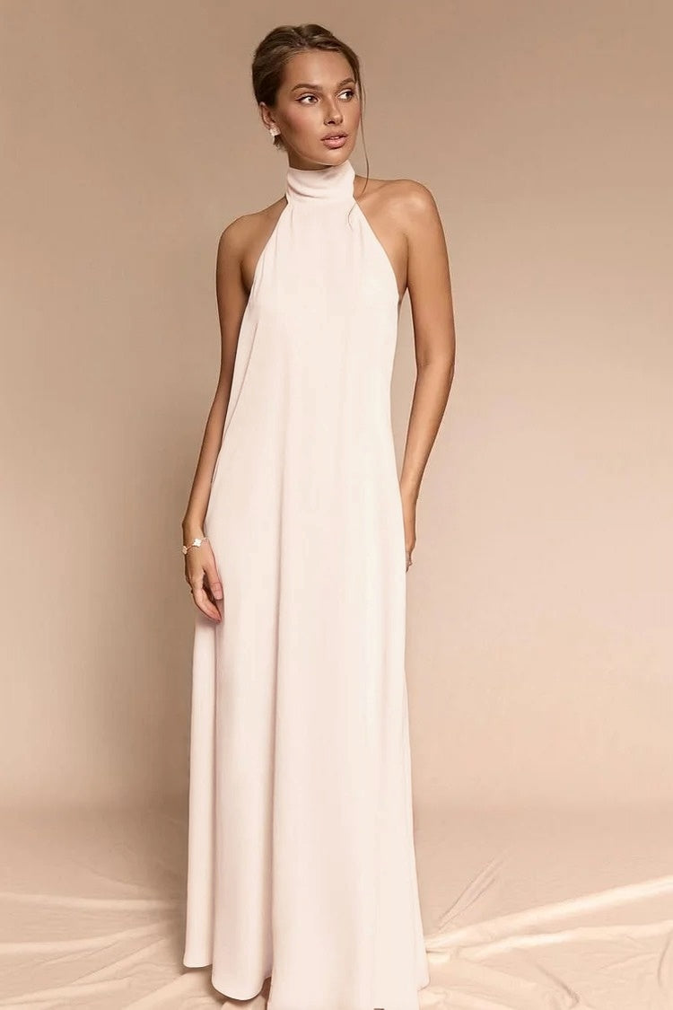 Stunning Halter Backless Sleeveless Long Prom Dress With Pleated