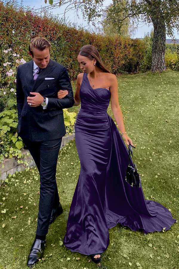 One Shoulder Green Prom Dress Long