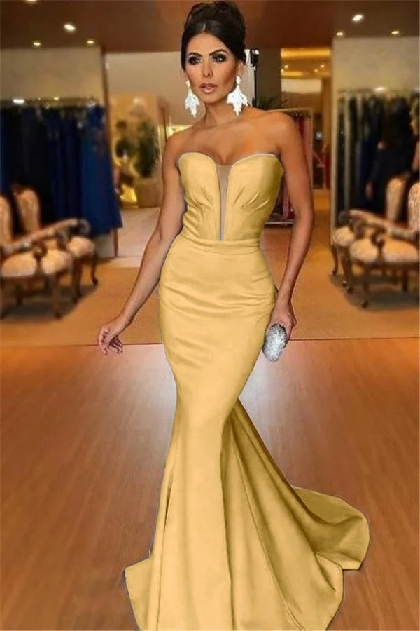 Light Blue Strapless Mermaid Long Prom Dress
