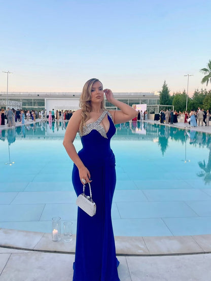 Royal Blue V Neck Mermaid Prom Dress With Beads
