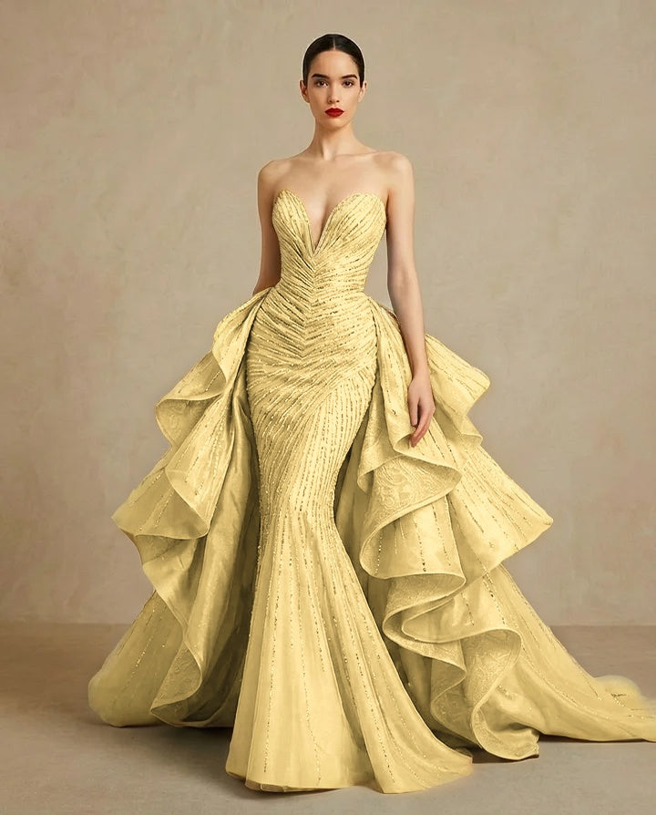 Graceful Sweetheart Sequins Embroidery Mermaid Strapless Evening Dress