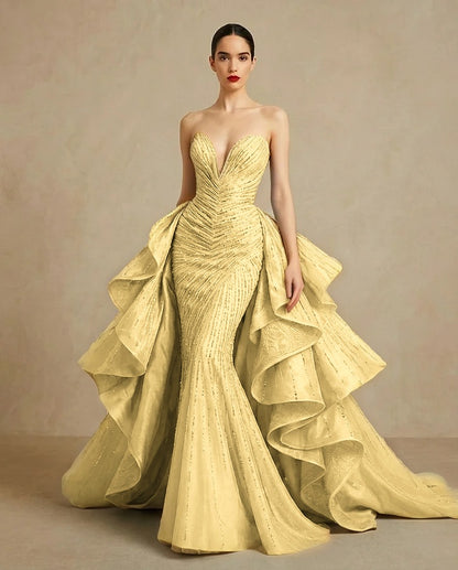 Graceful Sweetheart Sequins Embroidery Mermaid Strapless Evening Dress