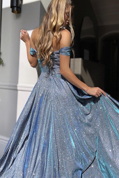 Mermaid Front Split Prom Dress With Sequins Off-The-Shoulder V-Neck