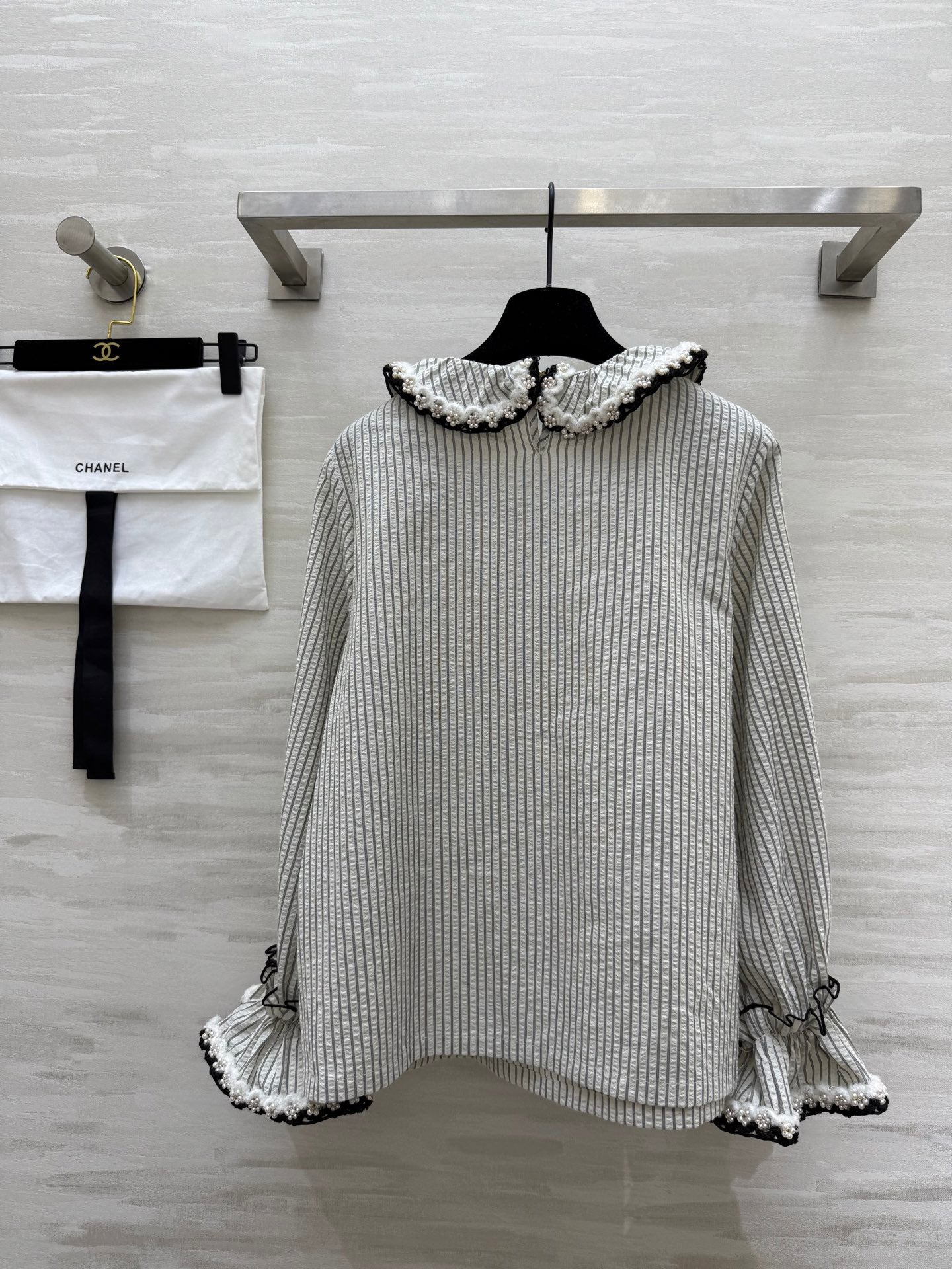 CC Vertical Striped T-shirt Gray Cotton