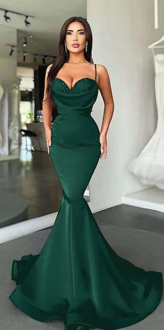 Mermaid Red Spaghetti-Straps Prom Dress Long