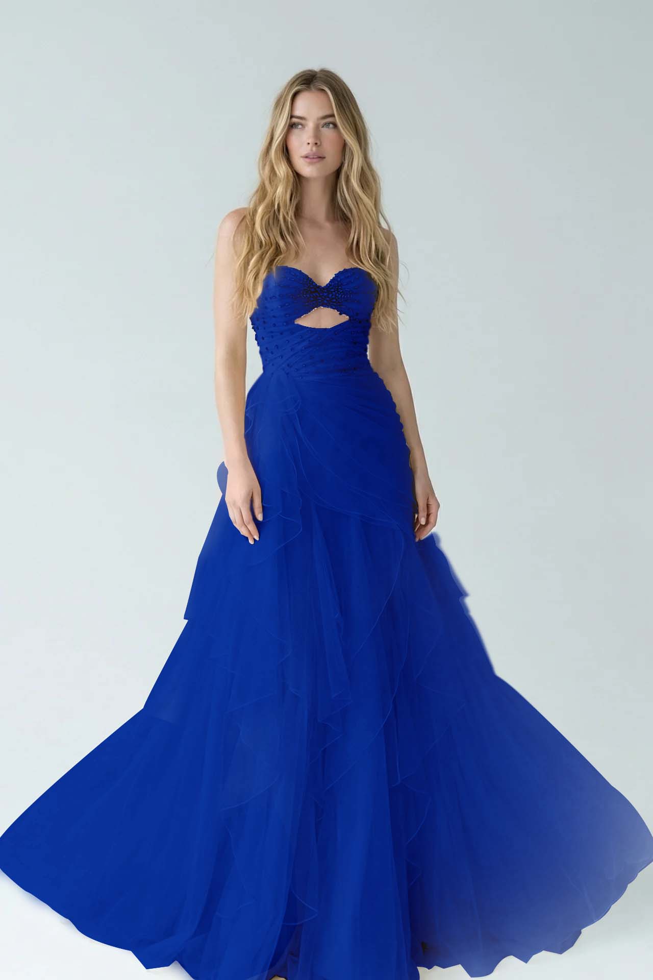 White Sweetheart A-Line Evening Dress Floor Length Pleated with Rhinestone