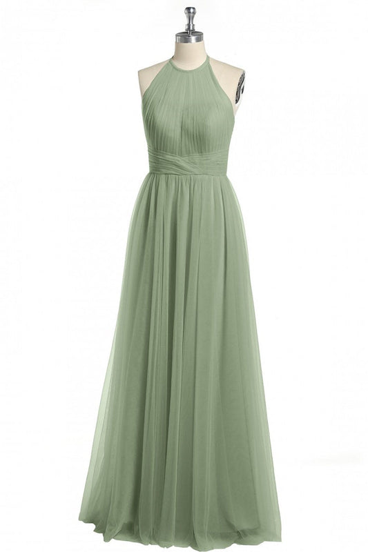 High Neck Backless A-Line Empire Tulle Prom Party Dress