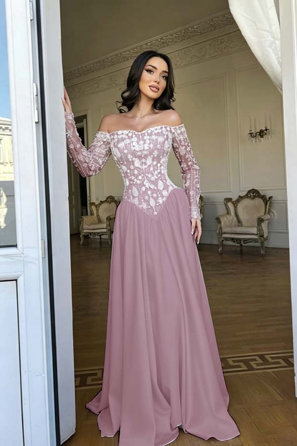 Stunning Red Bateau Neck Long Sleeves Beaded Evening Dress With Pleated