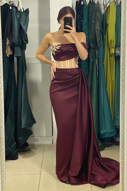 Sleeveless Strapless Square Mermaid Pleated Prom Dress