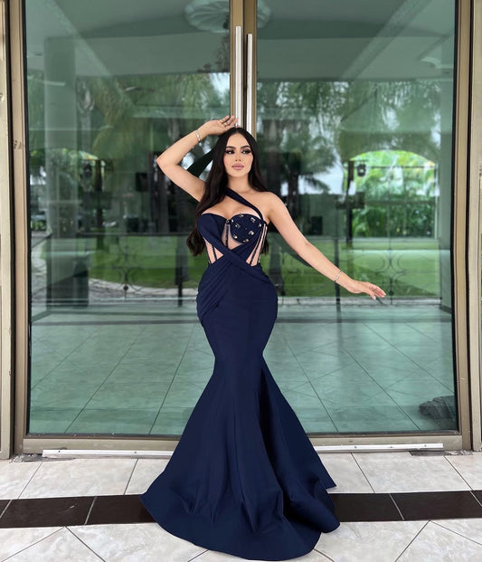 Sleeveless Halter Strap Sweetheart Beads Mermaid Prom Dress