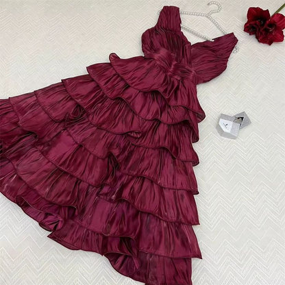 Hot Pink A Line V Neck Ruffles Satin Knee Length Homecoming Dresses Outfits SH3621