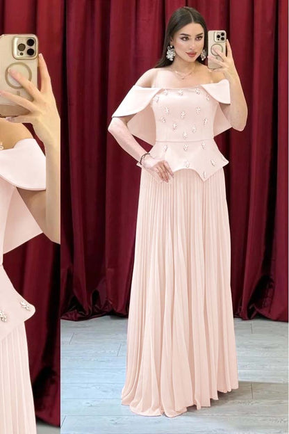 Chic Off The Shoulder Sleeveless Long Prom Dress With Beading