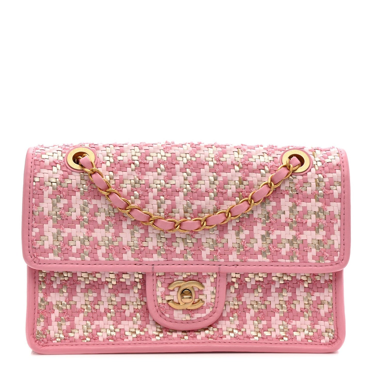 Metallic Lambskin Viscose Woven Flap Pink Gold