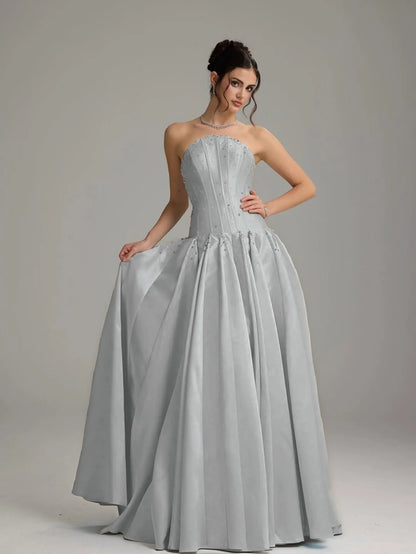 Graceful Sky Blue Straight Across Sleeveless Beaded Pleated Evening Dress